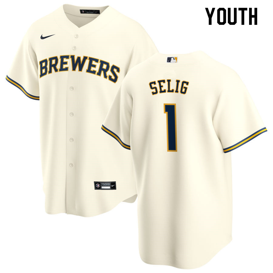 Nike Youth #1 Bud Selig Milwaukee Brewers Baseball Jerseys Sale-Cream